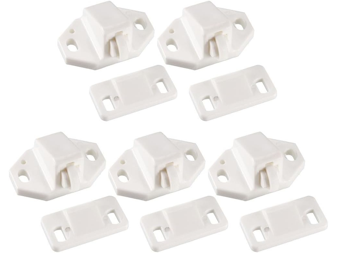 Kit Com 5-fechos De Rolo Abs Para Portas Móveis E Armários Batente Mola Ferragens Completas Instalação