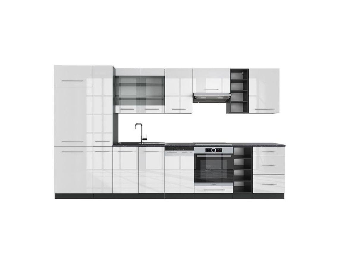 Cozinha Fame-Line, 355 cm, PT Antracite, Branco brilhante/Antracite VICCO