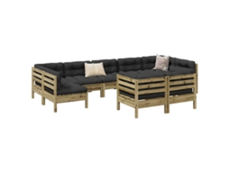 Vidaxl 9 Pcs Conjunto Sofás De Jardim C/ Almofadões Pinho Impregnado