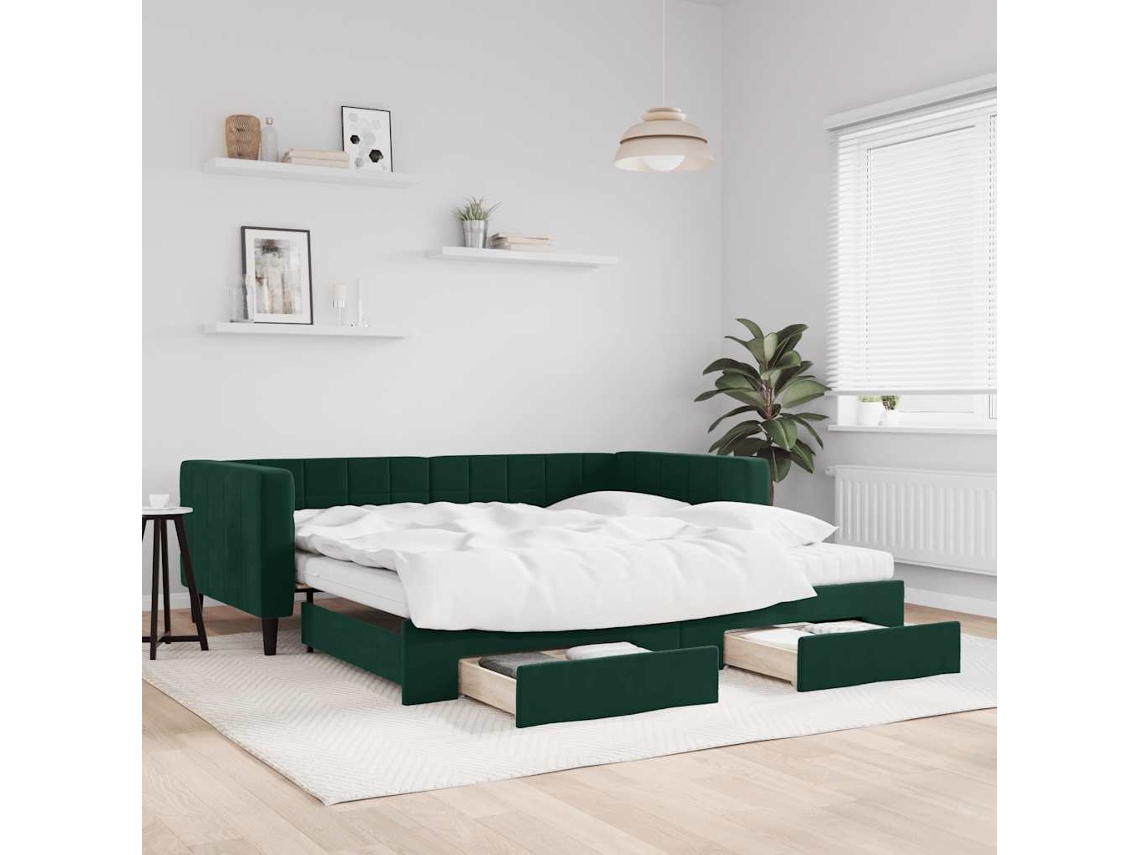 Vidaxl Sofá-cama C/ Gavetão E Gavetas 100x200 Cm Veludo Verde-escuro