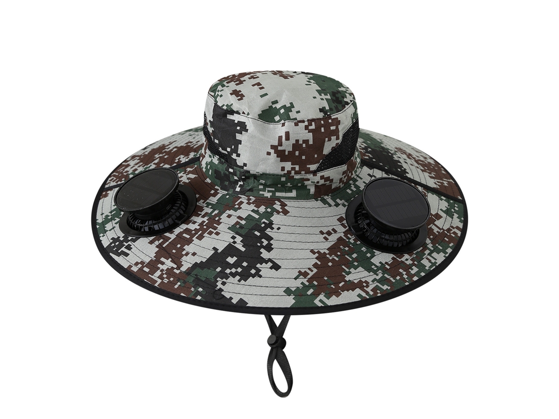 Chapéu com Ventilador Movido a Energia Solar , Recarregável, para Pesca e Atividades Ao Ar Livre. MDUG (padrão de Camuflagem Pontilhado Redondo)