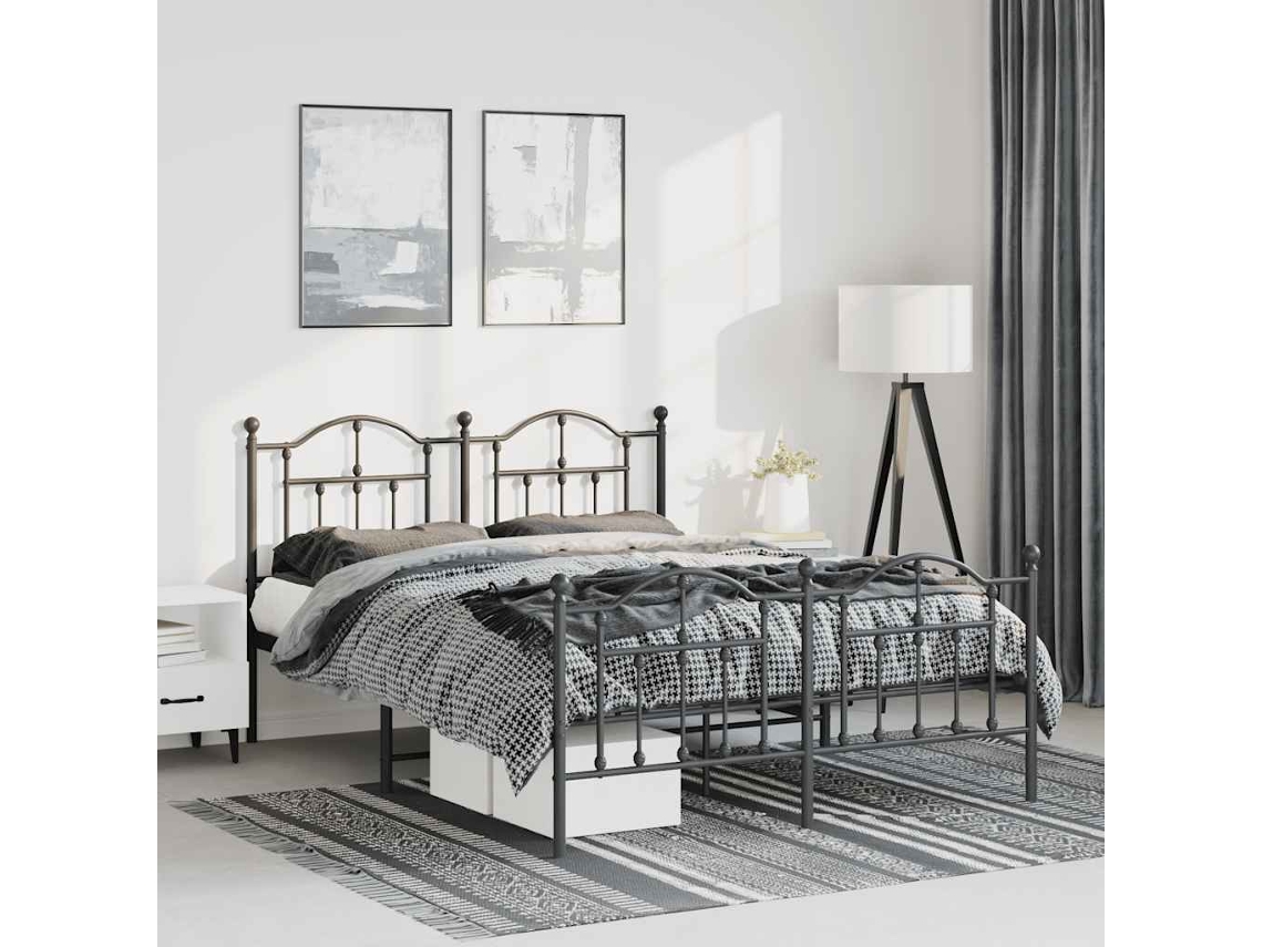 Vidaxl Estrutura De Cama Com Cabeceira E Pés 150x200 Cm Metal Preto