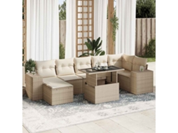 Vidaxl 8 Pcs Conjunto De Sofás P/ Jardim Com Almofadões Vime Pe Bege
