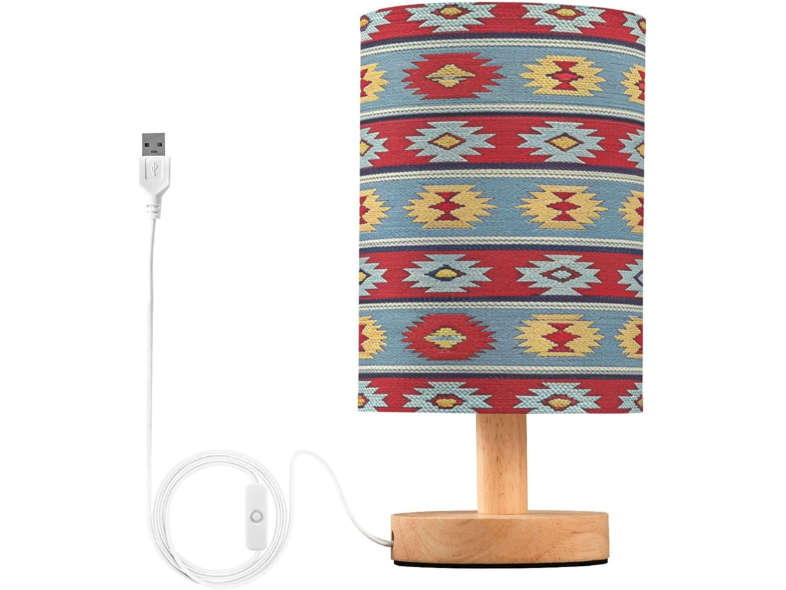 Abajur De Cabeceira Com Estampa Étnica Para Quarto, Portas De Carregamento Usb C, Luminária De Mesa Cabeceira, Luminária
