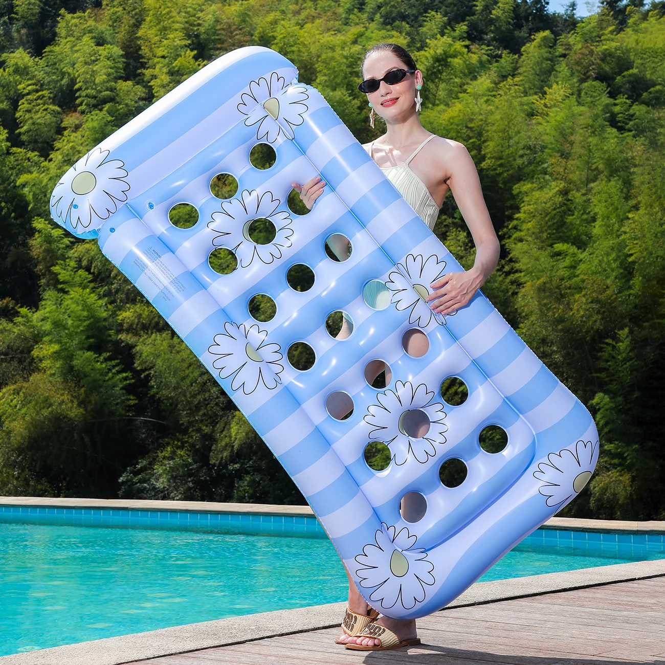 (azul) 1 Cadeira Inflável Para Piscina, Bóia Inflável Para Adultos, Tapete Inflável Para Banho De Sol