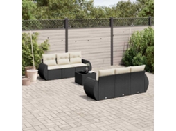 Vidaxl 7 Pcs Conjunto De Sofás P/ Jardim C/ Almofadões Vime Pe Preto