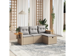 Vidaxl 4 Pcs Conj. Sofás Jardim C/ Almofadões Vime Pe Bege Misturado