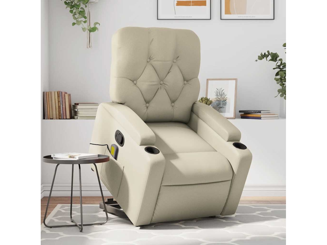 Vidaxl Poltrona Reclinável De Massagens Couro Artificial Cor Creme