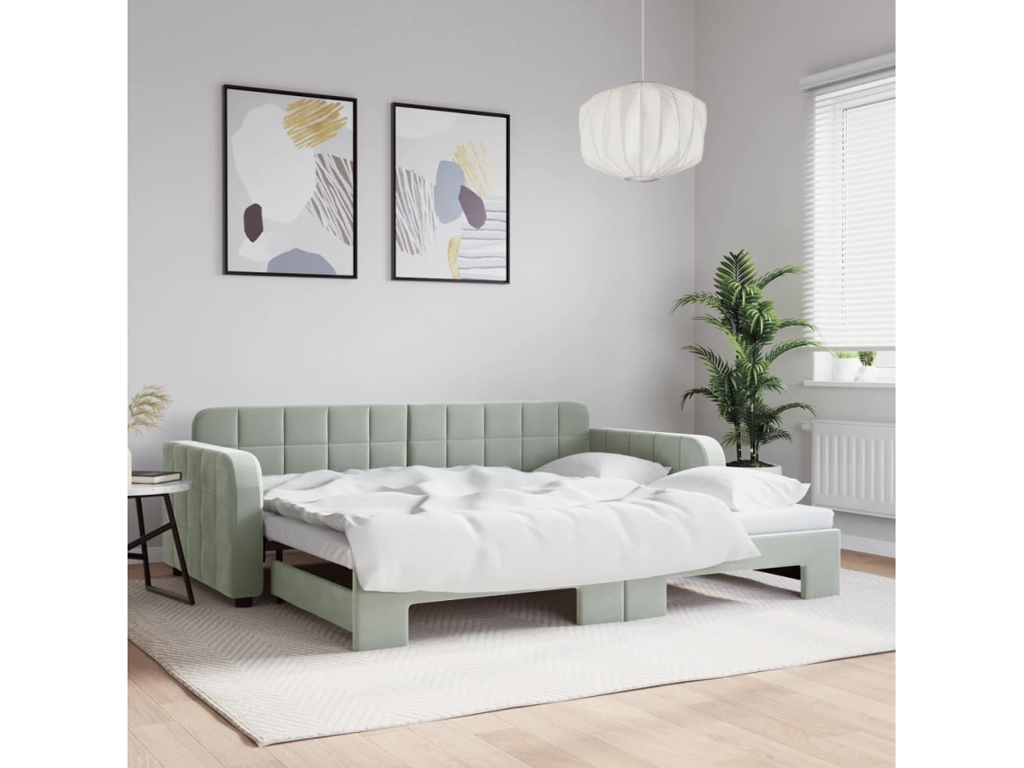 Vidaxl Sofá-cama Com Gavetão 90x200 Cm Veludo Cinzento-claro