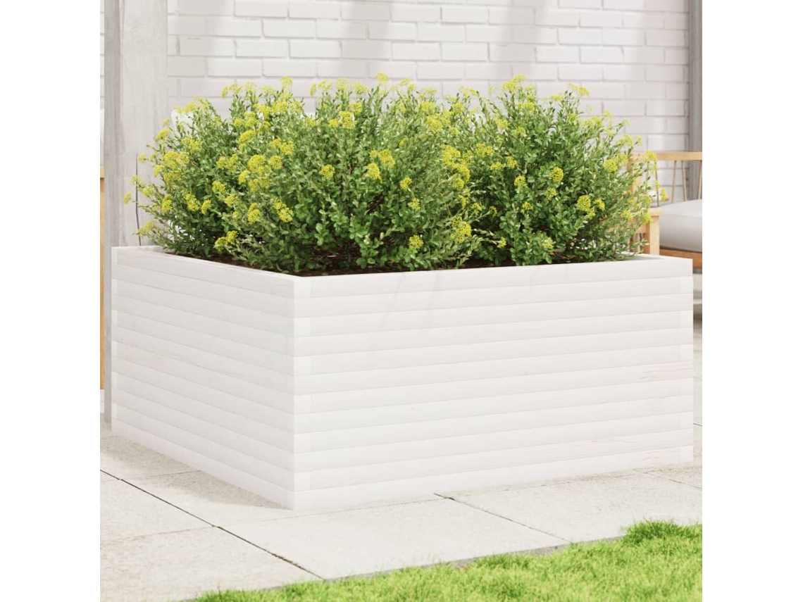 Vidaxl Vaso/floreira Jardim 100x100x46 Cm Madeira Pinho Maciça Branco