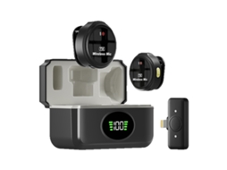 Microfone Lapela Duplo Sem Fio Estojo Display Redução Ruído Carrega Celular Longa Duração YANYXR
