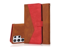 Capa De Couro Com Costura Bicolor Para Samsung Galaxy S23 Ultra 5g