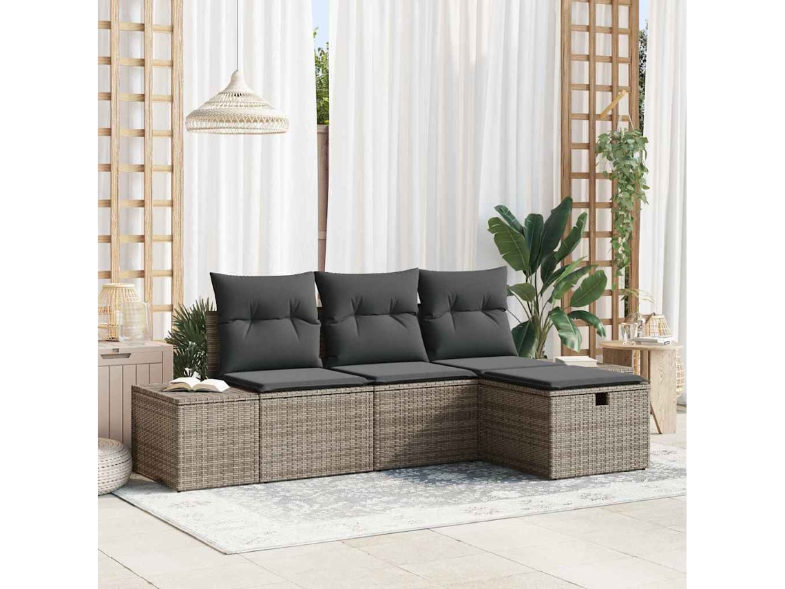 Vidaxl Conjunto De Sofá De Jardim 4 Unid. Vime Pe