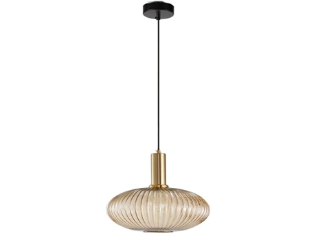 Lustre Suspensão Vidro Âmbar, Luminária com Soquete de Cobre