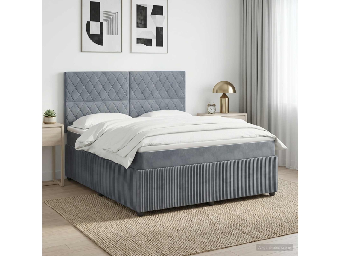Vidaxl Cama Box Spring Com Colchão Cinzento-escuro 160 X 200 Cm Veludo
