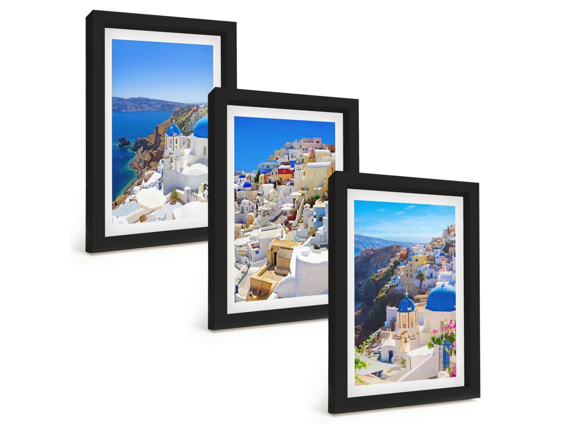 Conjunto De Pinturas Arquitetura Paisagística Oia Santorini Moldura Preta Quadros Para A Sala De Estar Espelharte (3 Peças 20x30 Cm)