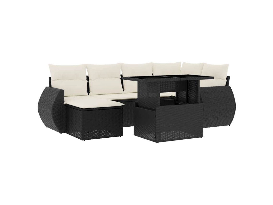 Conjunto 7 de Sofás P/ Jardim com Almofadões VIDAXL Vime Pe Preto