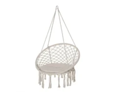 Cadeira Suspensa Redonda Ø60 Cm Cadeira de Rede de Balanço com Almofada e Corda de Algodão para Interior e Exterior 80x80x42 Cm Bege ESSÊNCIACASA