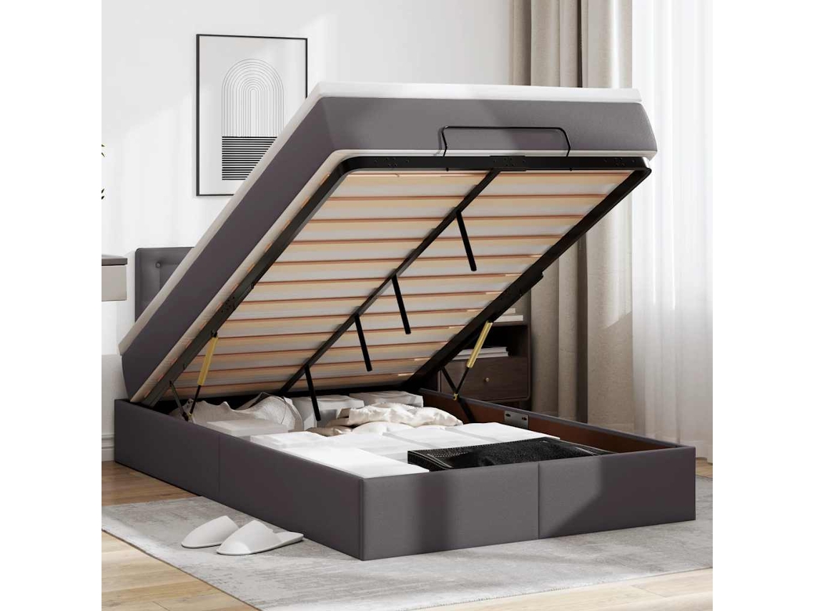 Vidaxl Cama Otomana Com Colchões Leds 120x190 Cm Couro Artificial