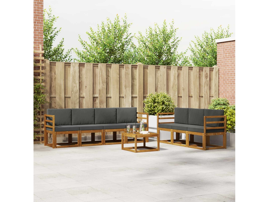 Vidaxl Conjunto De Sofás Para Exterior 8 Pcs Natural E Antracite