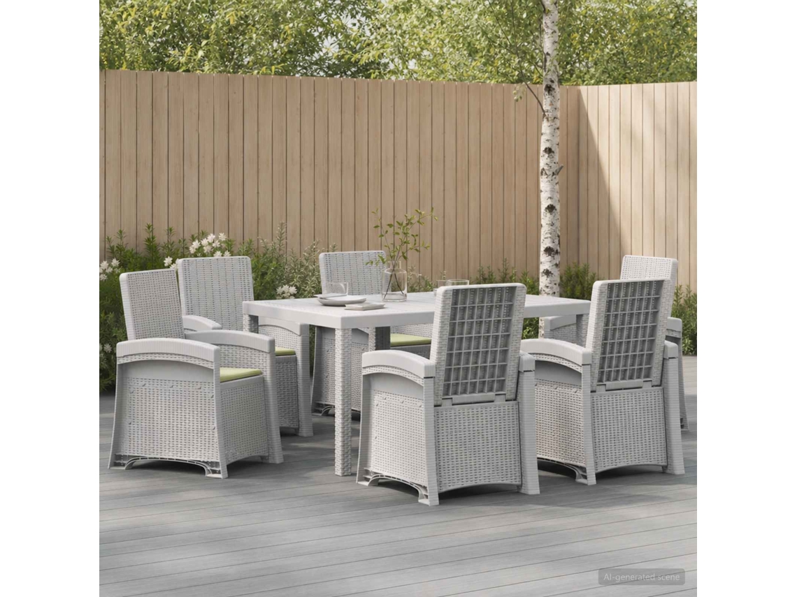 Vidaxl Conjunto De Jantar Para Jardim 7 Unid. Branco E Creme Pp