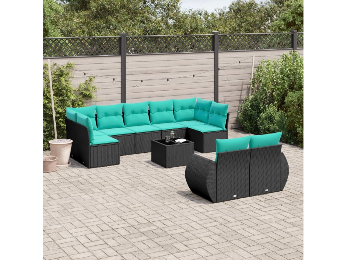 Vidaxl Conjunto De Sofá De Jardim Com 10 Peças E Almofadas Em Rattan Sintético Preto
