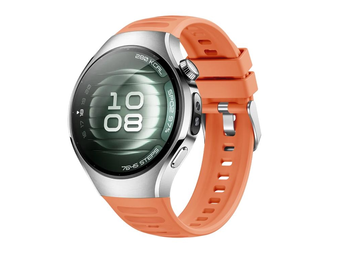 Bracelete para Huawei Watch 5 XIAOMOYU silicone corrugado com fivela de aço prateado laranja (42mm)