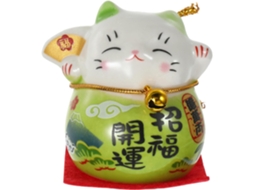 Estatueta Maneki Cerâmica Verde Amuleto Japonês Decoração Escritório Ornamento Multifuncional Carro Aleatória GOKOCO