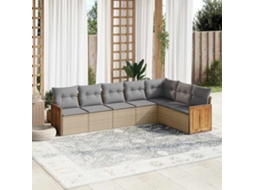 Vidaxl 7 Pcs Conjunto De Sofás P/ Jardim Com Almofadões Vime Pe Bege