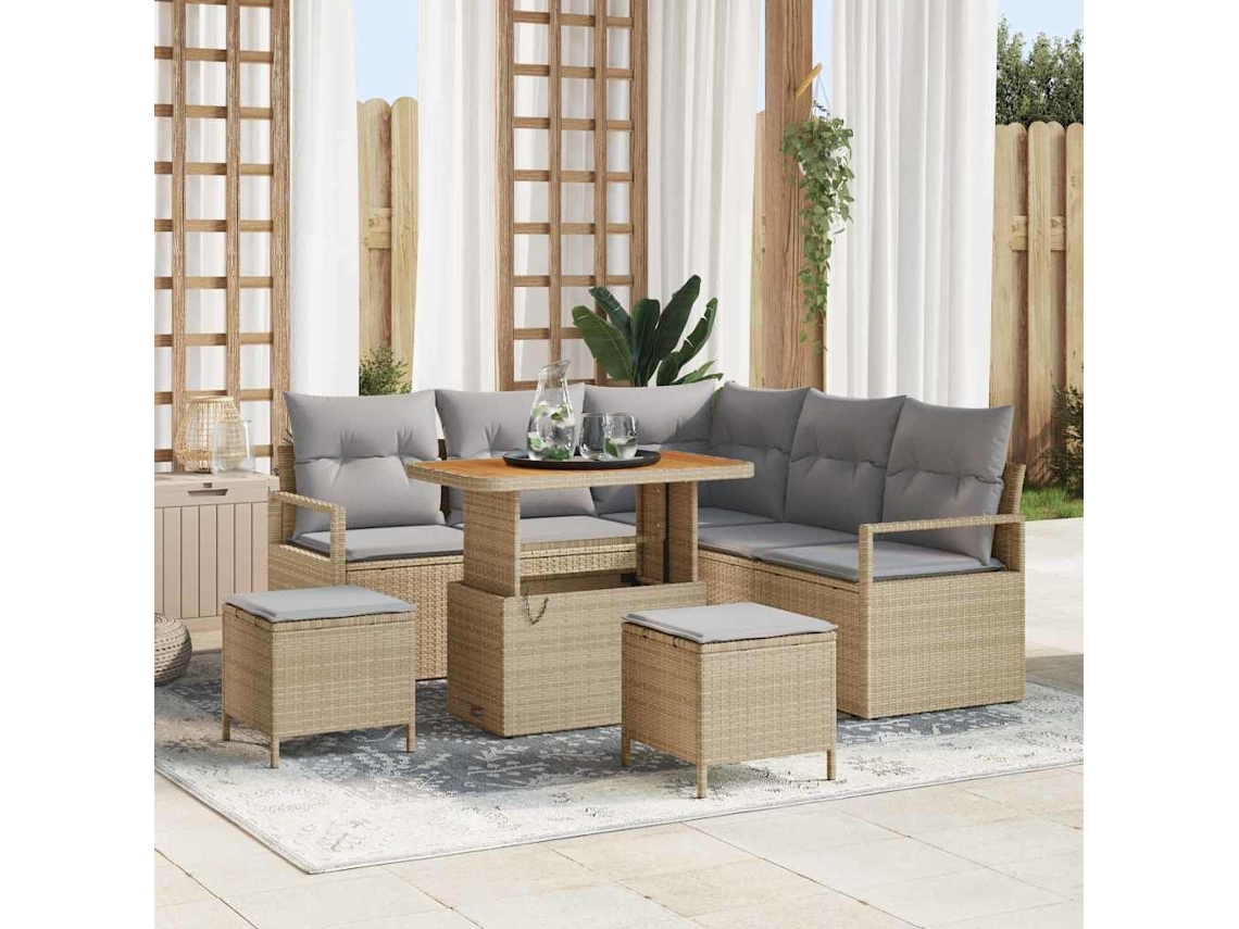 Vidaxl Conjunto De Sofá De Jardim Com Almofada 8 Pcs Bege Vime Pe