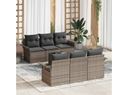 Vidaxl Conjunto De Sofá De Jardim 7 Unid. Cinzeto Vime Pe
