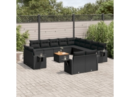 Vidaxl 14 Pcs Conjunto De Sofás P/ Jardim C/ Almofadões Vime Pe Preto