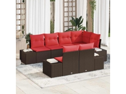 Vidaxl Conjunto De Sofá De Jardim 7 Unid. Castanho Vime Pe