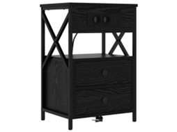 Armário de Cabeceira com Gaveta de Carvalho Preto 40x31x60 cm MAISON EXCLUSIVE
