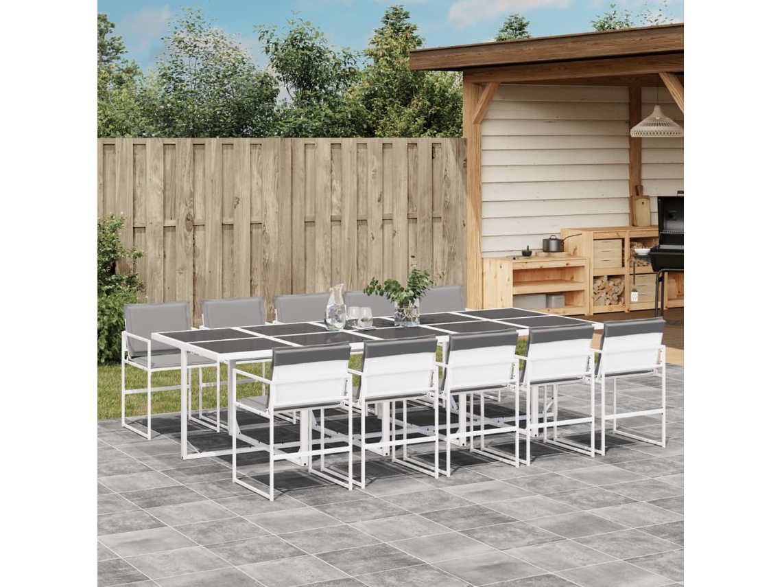Vidaxl 11 Pcs Conj. De Jantar P/ Jardim C/ Almofadões Textilene Branco