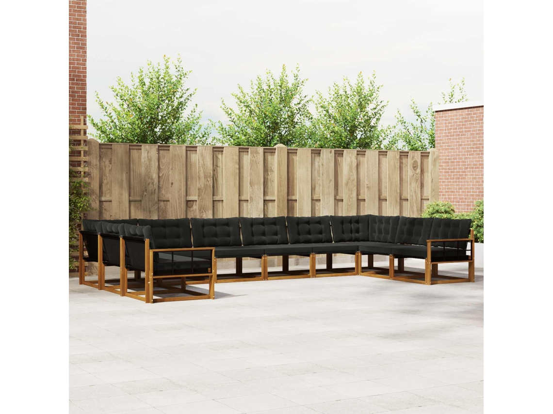 Vidaxl Conjunto De Sofás Para Exterior 10 Unid. Natural E Preto