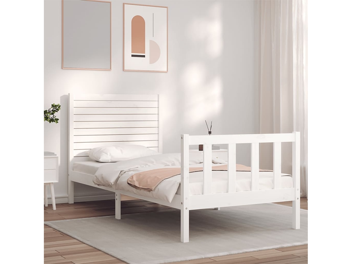 Estrutura Cama De Solteiro C/ Cabeceira Madeira Maciça Branco
