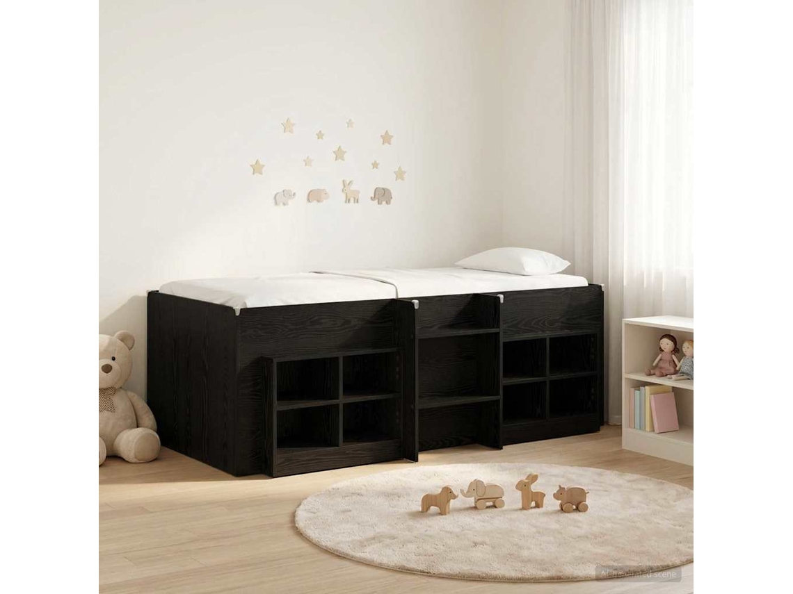 Vidaxl Cama Loft Com Armário Com Prateleira 3 Unid. Carvalho Preto