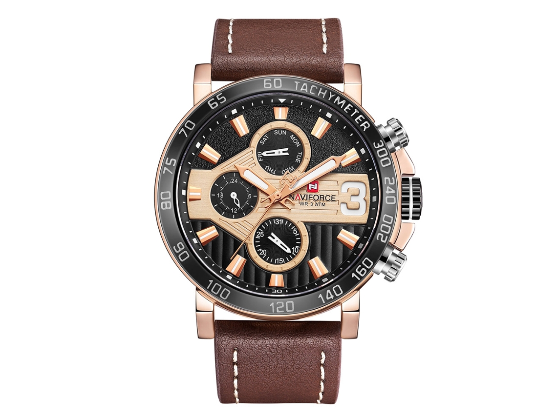 Relógio Masculino de Quartzo À Prova D'água com Pulseira Pu Naviforce Rosa Dourado