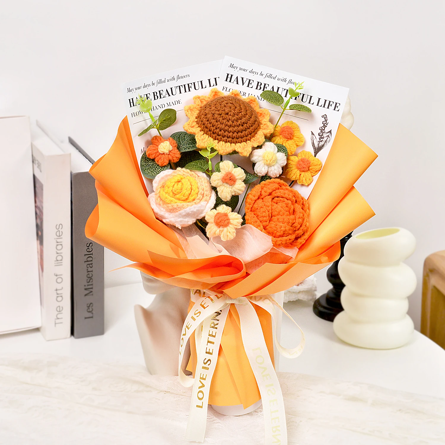 (laranja) Buquê De Girassóis De Crochê Para Formatura, Buquê De Crochê, Presente Perfeito