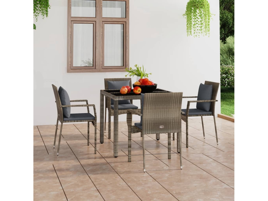 Vidaxl Cadeiras De Jardim C/ Almofadões 4 Pcs Vime Pe Cinzento