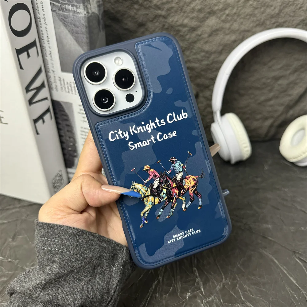 Capa Magnética Magsafe Com Estampa De Cavaleiro Para Iphone 16 Pro Max (azul), Resistente A Impactos.