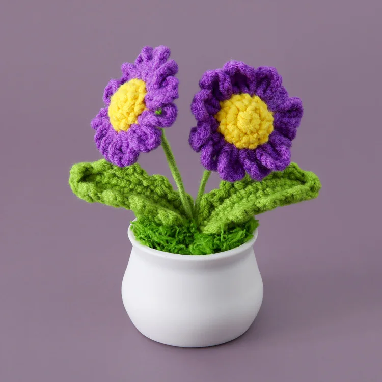 Vasos De Flores Criativos Tricotados, Mini Flores Artificiais, Plantas De Crochê Feitas À Mão