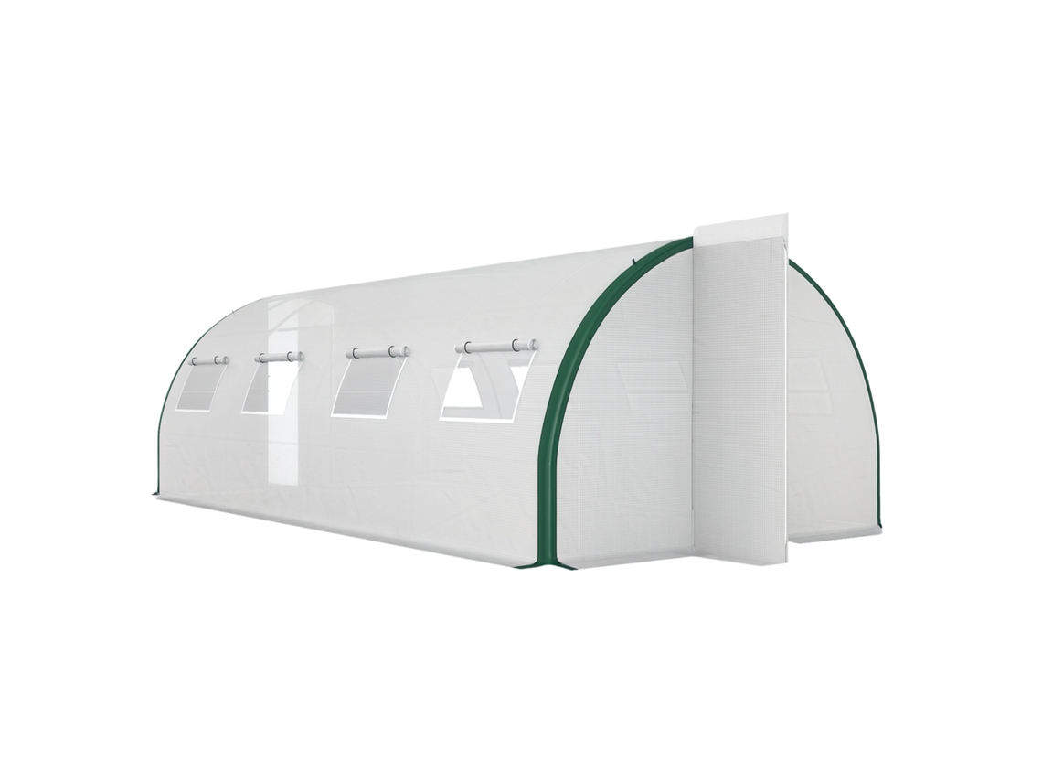 Serrar túnel 6x3m com 2 entradas e 8 janelas PE, aço galvanizado branco e verde BTFORUS
