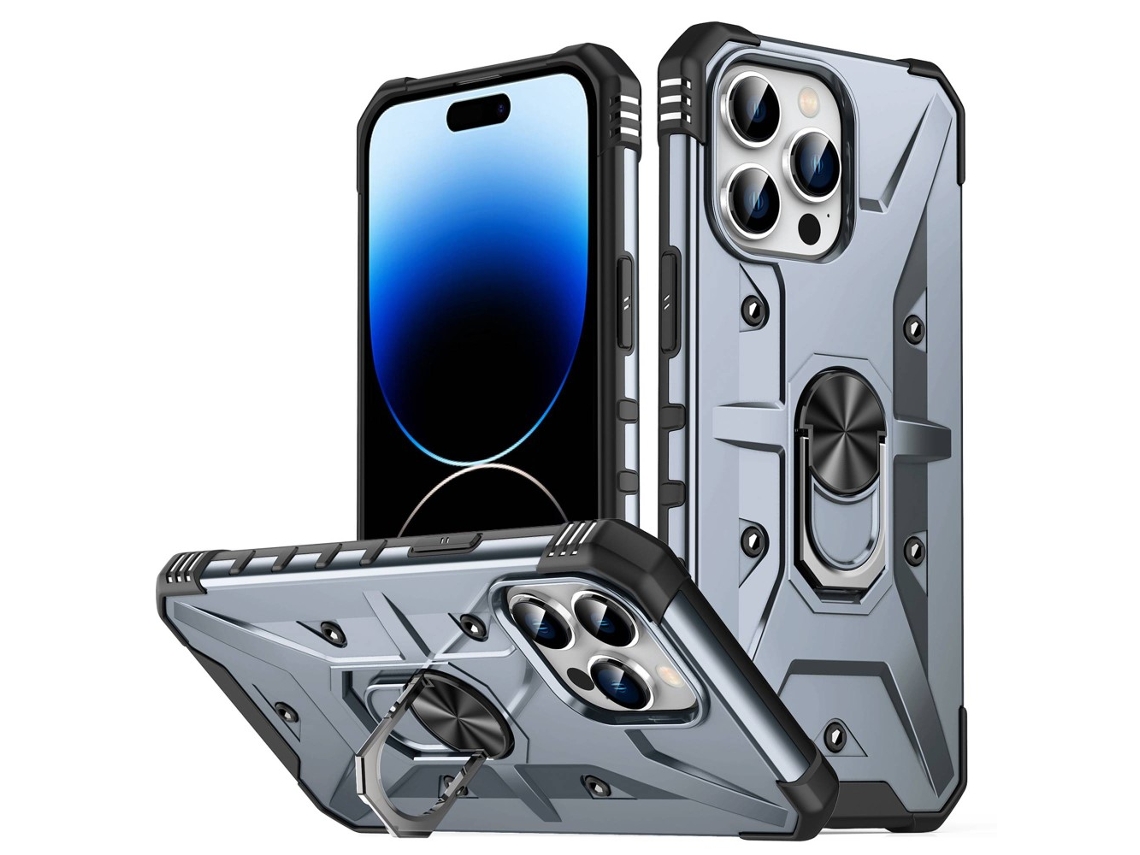 Suporte Casa Para Iphone 14 Pro Max Pele Sintética Cinzento