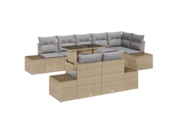 Conjunto 9 Conjunto De Sofá De Jardim Vidaxl Bege Vime Pe (100 X 55 X 73 Cm)