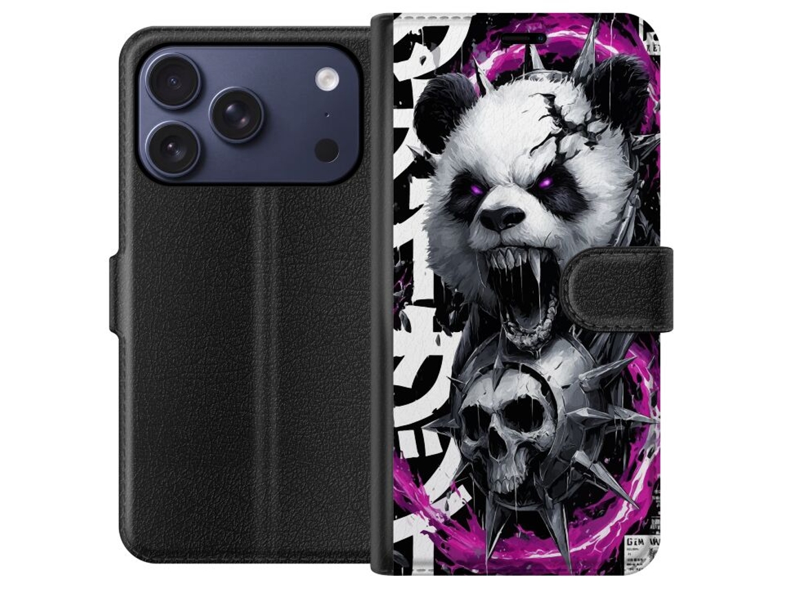 Capa Carteira Compatível Com Apple Iphone 17 Pro. Panda Escuro Com Olhos Roxos, Espinhos E Estilo Agressivo Em Um Design Impactante.