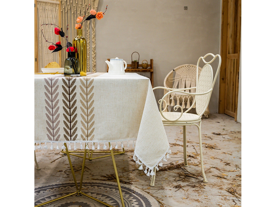Lurelia Caminho De Mesa Retangular Algodão Linho Natural 140x180cm Impermeável Bordado