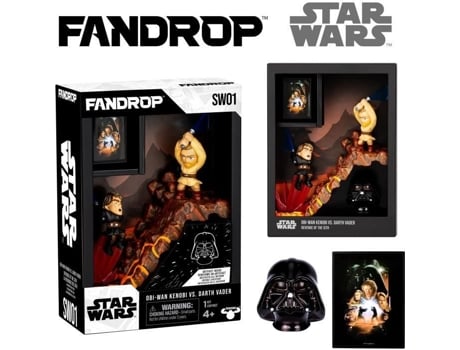 Figurinha Fandrop X Star Wars Obi Wan Vs Anakin Vitrine Com Cena Cult Mini Pôster 18 Cm
