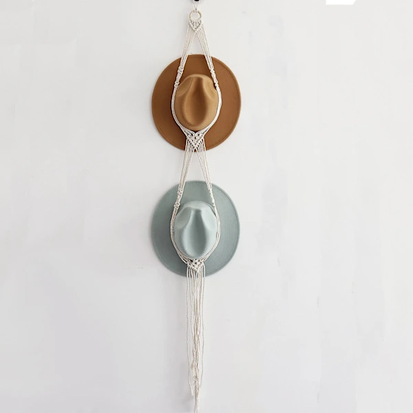 Cabide para Chapéus de Macramê, Suporte para Chapéus de Cowboy de Parede, Feito À Mão, Branco, 130 Cm, Branco, 130 Cm Co BRILVIBERA